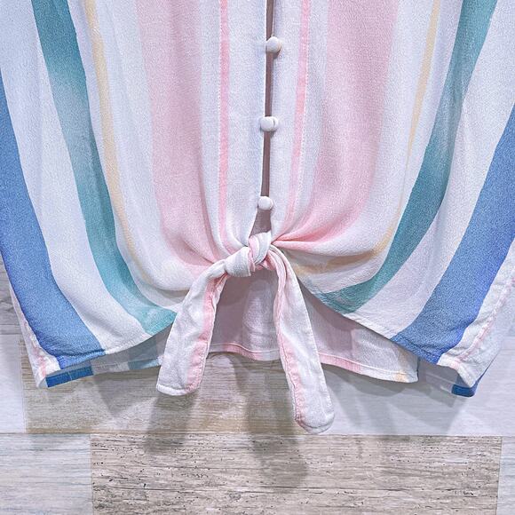 RAILS Thea Striped Tie Front Top Blue Pink Pastel Dolman Half Sleeve Womens XS - Picture 3 of 8